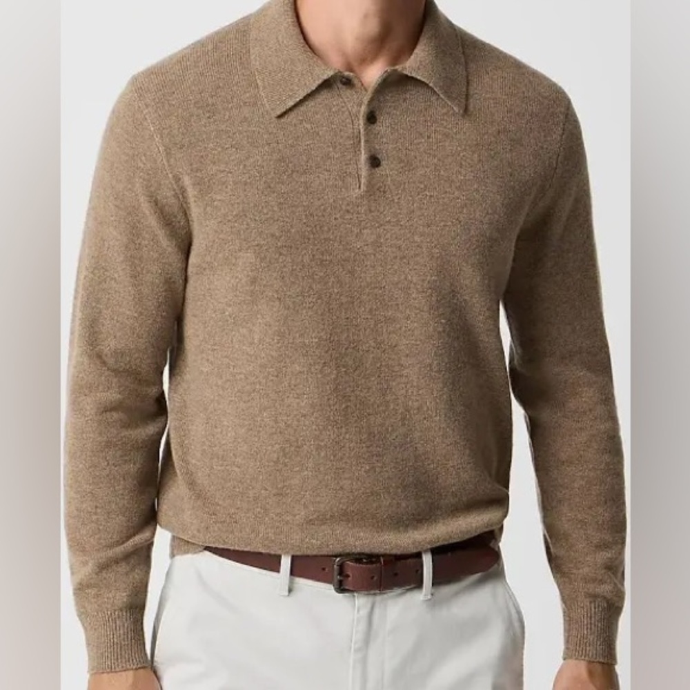 J Crew Men’s Long-sleeve sweater-polo in supersoft lambswool blend